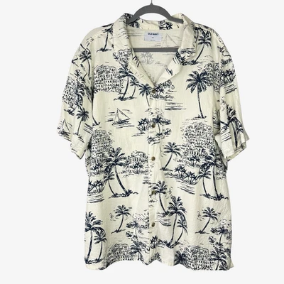 Camisa Old Navy Manga Corta Seersucker Cuello en V Botón Isla Playa 2XL XXL Marfil Foto 1 de 4
