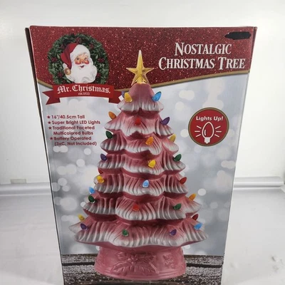 Mr. Christmas 16” LED Retro Nostalgic Ceramic Christmas Tree Pink Light Up NEW - Image 1 of 4