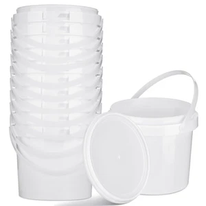 10 Pack White Plastic Bucket with Handle and Lid Food Storage Bucket Containe... - Bild 1 von 7