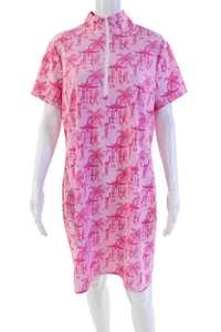 Jude Connally Womens Collared Striped Zippered Short Sleeve Dress Pink Size XL - Picture 1 of 6