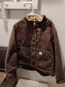 Vintage Carhartt Sherpa Lined Canvas Jacket Dark Brown Workwear WJ022 Damen Gr. XL - Bild 1 von 3