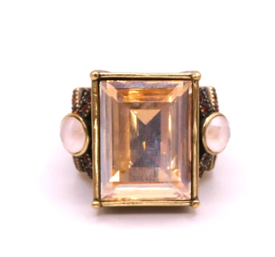 Anillo HEIDI DAUS Enorme Naranja Swarovski Estrás Talla 9 Bronce Distintivo  Foto 1 de 4