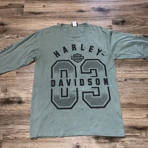 Harley Davidson Long Sleeve Shirt Traverse City MI Biker Streetwear Green Size M - Picture 1 of 7