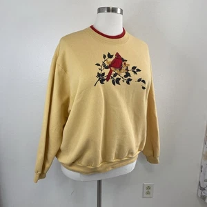 Vintage Top Stitch Cardinal Bird Mustard Yellow Sweatshirt. Granny. Woman’s 2X - Picture 1 of 7