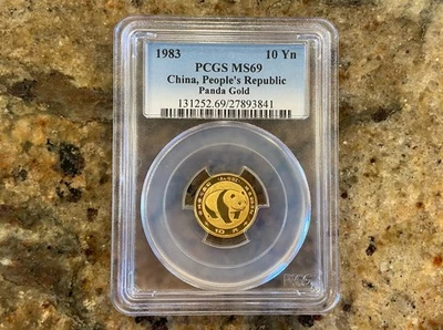 Moneda panda de oro China 1983 1/10 OZ de 10 yuanes como nueva 69 Foto 1 de 2