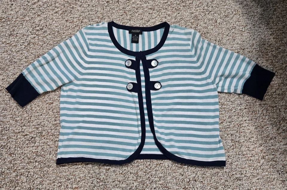 Cárdigan suéter Peck & Peck azul a rayas talla mediana  Foto 1 de 4