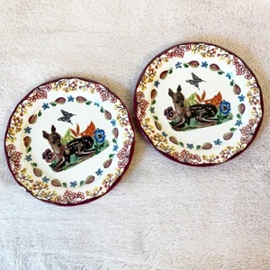 ANTHROPOLOGIE x Nathalie Lete Rehkitz Blumen Pflaume Dessertteller 8" 2er Set - Bild 1 von 4