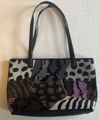 Vintage Ermo China Glass Seed Beaded Bag Animal Print Purse Handbag Good (READ) - Image 1 of 4
