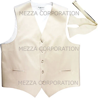 New Men's wedding formal Tuxedo Vest Waistcoat Self-tie Bowtie prom party Ivory - Image 1 of 3