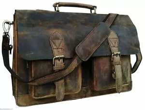 18" Inch Retro Buffalo men women Leather Laptop Messenger Bag Office Briefcase - Picture 1 of 4