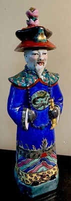"Estatua china de 12,5"" azul pintada a mano de colección emperador dinastía Qing usada en excelente estado" Foto 1 de 4