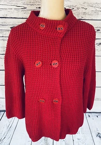 Women’s Large Sweater Cardigan Westbound Red Double Breast Heavyweight Knit EUC - Picture 1 of 12