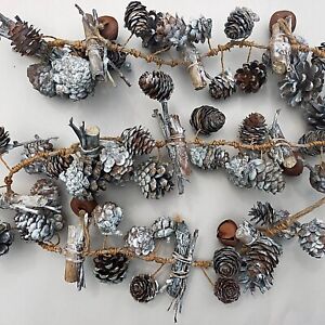 Whitewashed Natural Pine Cone Christmas Garland with Rusty Bells 100cm