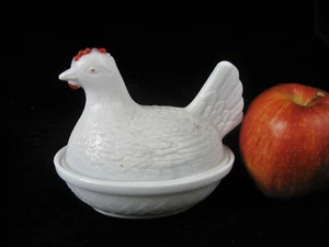 Hazel-Atlas Red Combed Milk Glass Hen 5" Covered Dish - 1940's - Picture 1 of 9