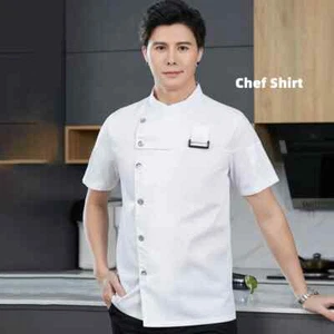 Kitchen Jacket Catering Uniform Short Sleeve Chef Clothes Restaurant Workwear - Picture 1 of 31