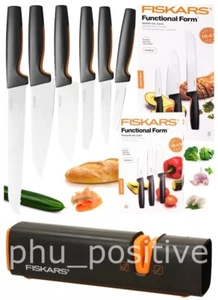 JUEGO DE CUCHILLOS FISKARS, 6 CUCHILLOS DE COCINA + JUEGO DE AFILADORES CUCHILLOS ACERO INOXIDABLE - Imagen 1 de 12
