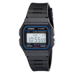 Casio Men's Watch Classic Alarm Chrono Digital Dial Black Resin Strap F91W-1