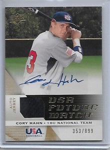 2009 Upper Deck USA Future Watch CORY HAHN auto jersey 353/899