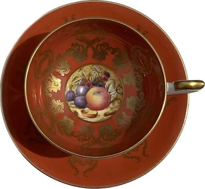 Taza de té y platillo con patas Fine Bone China Aynsley fruta de huerto Inglaterra RARO - Imagen 1 de 13