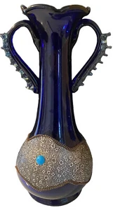 Large vintage cobalt blue hand blown glass vase faux Turquoise 14” high 7 “ wide - Picture 1 of 20