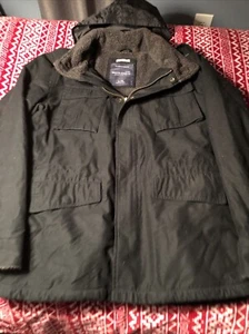 Men's Nautica Fleece Lined Jacket W/ Hood Black Snap/Zip Front XL. Pre- Owned. - Picture 1 of 5