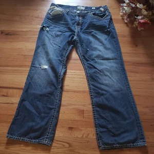 MEK Jeans 42 (42/33)Baggy distressed Blue Bootcut Pants Skater Y2k Flaw J28 - Picture 1 of 19