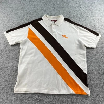 Rocawear Polo Para Hombres 2XL Blanco Marrón Naranja Rayas Pullover Clásico Golf * Foto 1 de 4