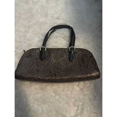Vintage Valerie Stevens Brown Tooled Leather Baguette Purse - Изображение 1 из 4