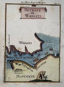 1719 Russia Arctic, Yugorsky Strait, Vaygach Island, Mallet, hand coloured map - Picture 1 of 2