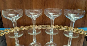 4 hollow stem champagne saucer/coupe glasses elegant vintage barware 4 7/8" tall - Picture 1 of 6