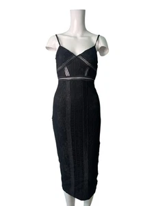 Pretty Little Thing Cotton Bodycon Dress Size 6 Women EU 34 Black Lace Stretch * - Picture 1 of 13