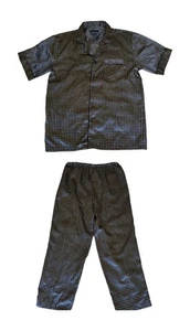 Conjunto de pijama de seda Robert Louis L manga corta top pantalones bronce negro micro estampado  - Imagen 1 de 8