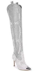 Gianni Bini Damen 6 Katyanna Overknee-Stiefel Strass Western Silber EUC - Bild 1 von 10