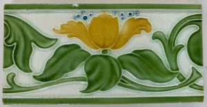 Tiles England Art Nouveau Majolica Antique Rare Vintage Floral 6x3 Inch - Picture 1 of 2