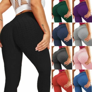 Womens High Waist Yoga Pants Anti-Cellulite Leggings Ruched Sports Gym Honeycomb - Picture 1 of 22