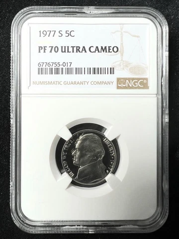1977 S JEFFERSON NICKEL 5C PF70 ULTRA CAMEO UCAM PR70 DCAM TOP POP SKU 3294 Cover