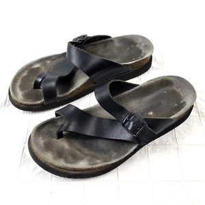 MEPHISTO Womens Size 9 Helen Black Leather Toe Loop Slide Flat Sandals EU39 - Picture 1 of 13