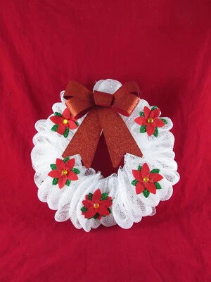 Corona de malla decorativa Poof Poinsettia blanca y roja Foto 1 de 4