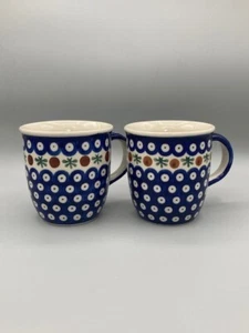 Boleslawiec Polish Pottery Polka Dot Mugs Set of 2 - Picture 1 of 6