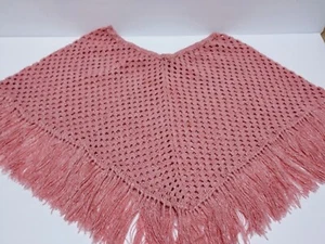 Handmade Boho Sweater Poncho Women's Sz S Crocheted Pink One Size Granny Girl's - Picture 1 of 13