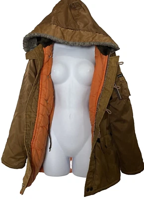 VTG Lord Anthony Nylon Bomber Jacket Brown Faux Fur Hood Parka SMALL S - Image 1 of 4