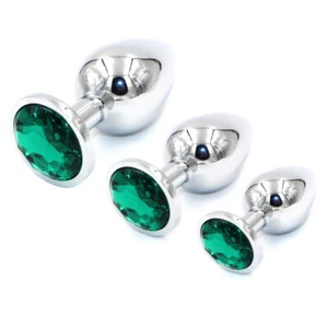 Butt Plug Set Anal Metal Stainless Steel 3-Sizes Small/M/Large Beginner Green - Picture 1 of 5