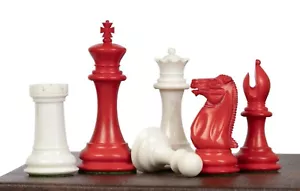 1849 Staunton COOKE TYPE Camel Bone Hand Carved Chess Pieces Set k:3.75" RED - Picture 1 of 12
