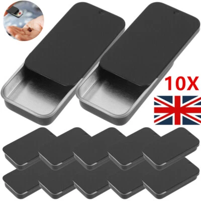 10Pcs Slide Top Rectangular Metal Tin Container Storage Box for Pills Candies UK - Image 1 of 4
