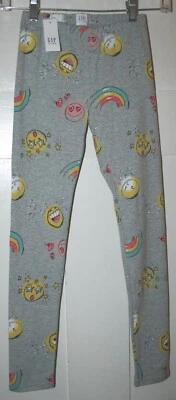 Kids Gap Grey Happy Faces Print Leggings Girl's Size Medium 8 New - Image 1 of 4