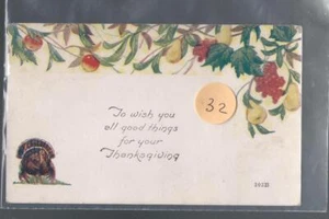 vintage Thanksgiving Wishes Postcard 303B Turkey & fruit, saying DB #32 - Picture 1 of 2