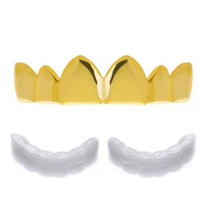 Men's Rapper Grillz Gold Plated Top Cap Upper Teeth L056 G Molding 1 extra Bar - Picture 1 of 3
