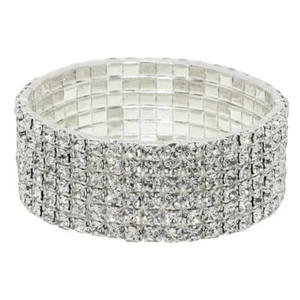 Schlichtes klares Strass Armband Stretch Armreif breit einfach silberfarben 3/4" - Bild 1 von 3