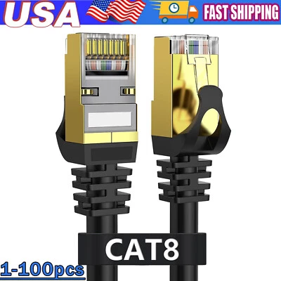 Cat 8 Ethernet RJ45 Cable Super Speed 40Gbps Patch LAN Network Gold Plated Lot - Image 1 of 4