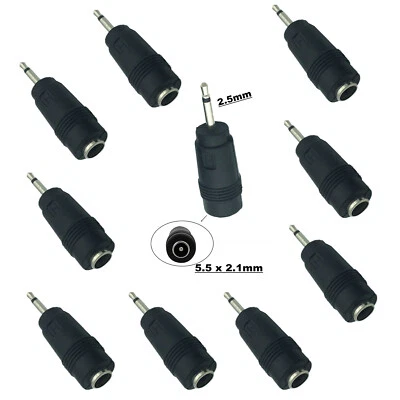 10x DC Power 2.5mm Mono Male To 5.5mm x 2.1mm Female Adapter Connector Converter - Image 1 of 4